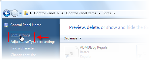 打开 Windows7 的 fonts settings 窗口-快享